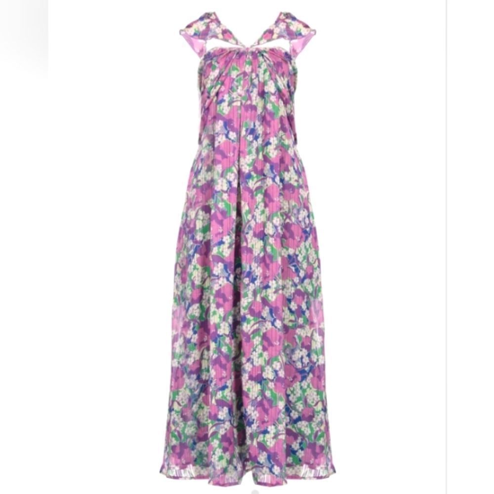 Pinko Trilli Abito Purple And Green Floral Maxi Dress